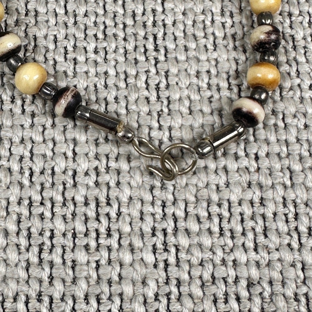 Vintage 70s Earthy Multi Strand Necklace Carnelian Agate Bone Silver Metal Beads - Picture 10 of 12